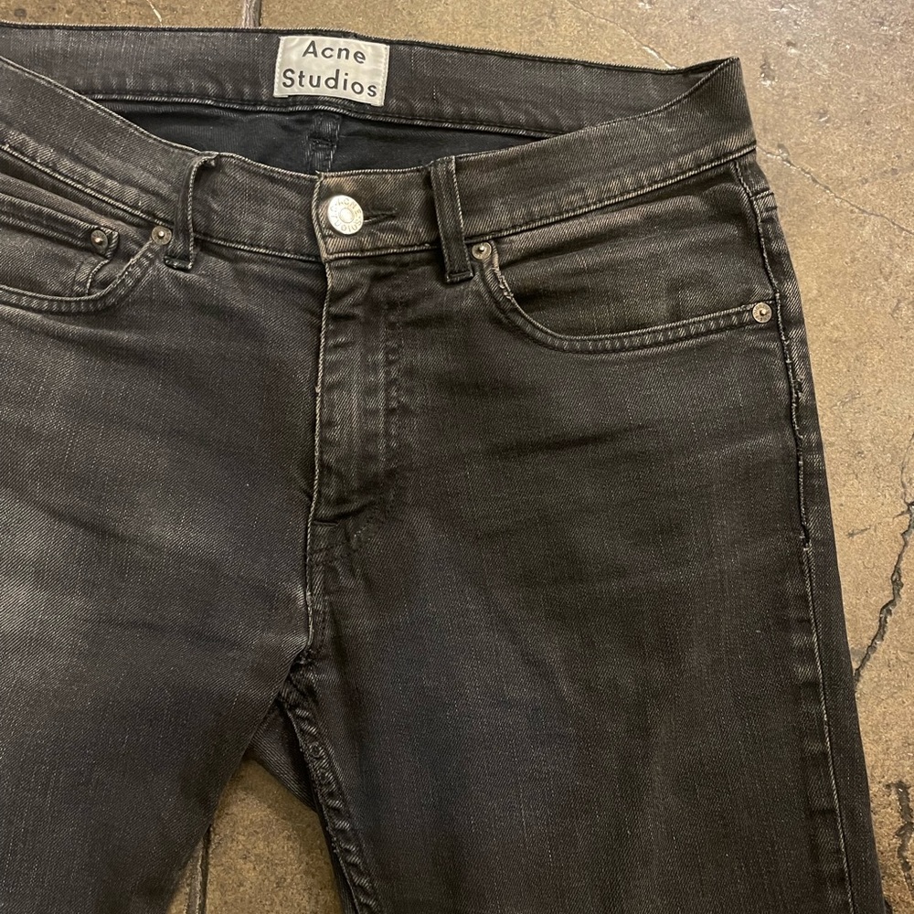 Acne Studios Ace Used Cash model Faded black denim some bleach stains